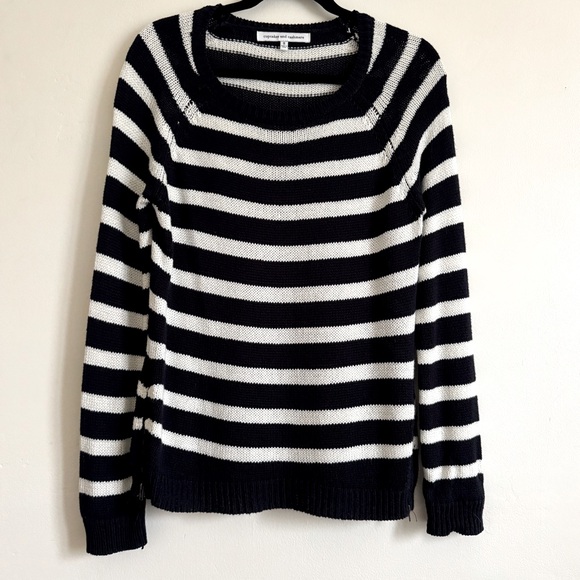 Cupcakes and Cashmere Striped Black & White Sweater, Zipper Accents, Size Small - Picture 3 of 10